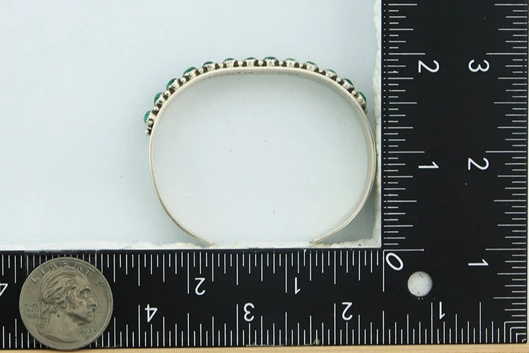 Navajo Cuff Bracelet Sterling Silver Malachite Vintage Signed L Blackgoat