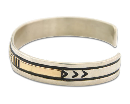 Navajo Bracelet 925 Silver & 12k Yellow Gold Filled Signed Thomas Singer C.80's