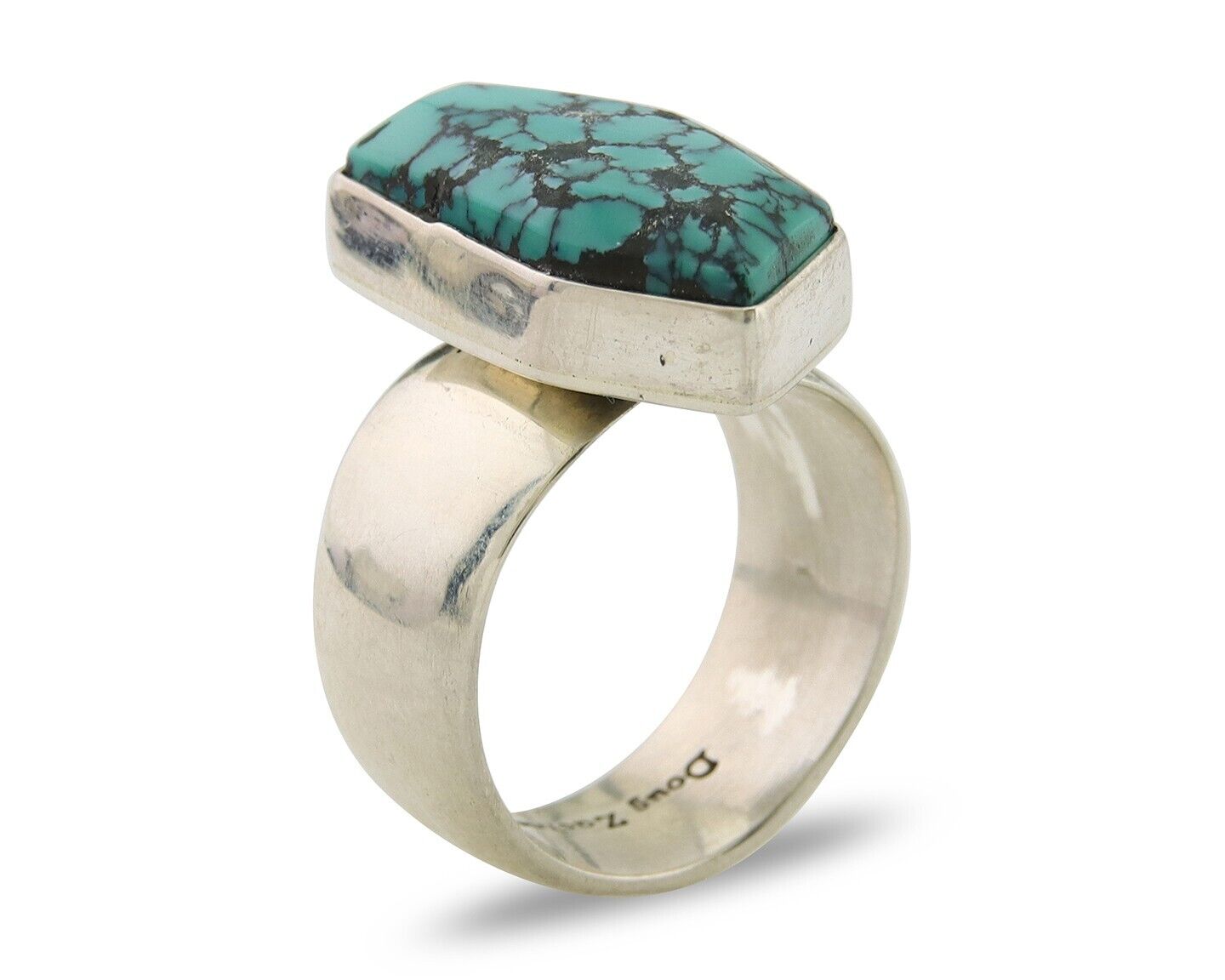 Navajo Ring .925 Sterling Blue Turquoise Artist Signed Doug Zachary C.80's