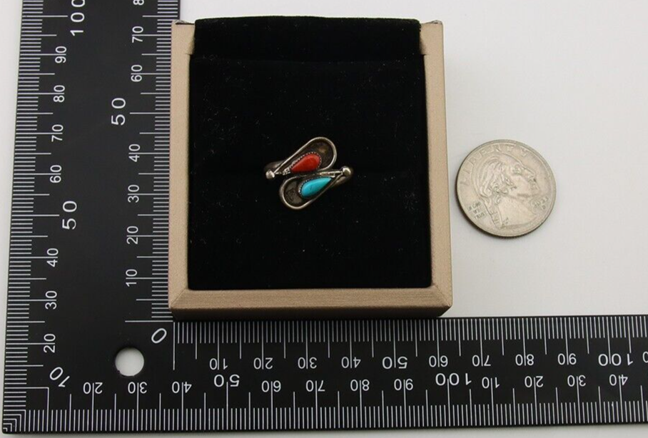 Navajo Ring 925 Silver Turquoise & Coral Native American Artist C.80's