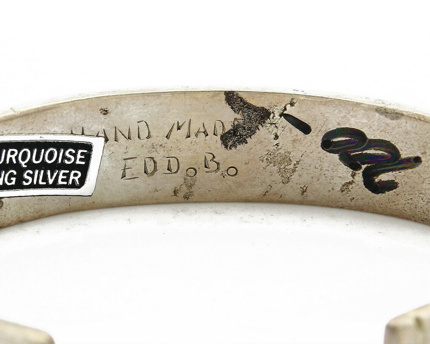 Navajo Signed EDD.B. Inlaid Gemstone .925 Silver Handmade Cuff Bracelet