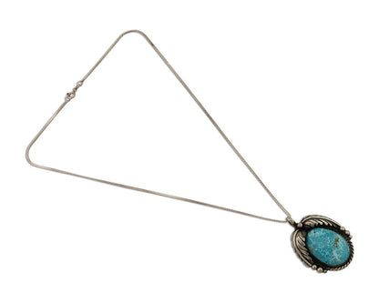 Navajo Necklace 925 Silver Natural Blue Turquoise Native American Artist C.90s