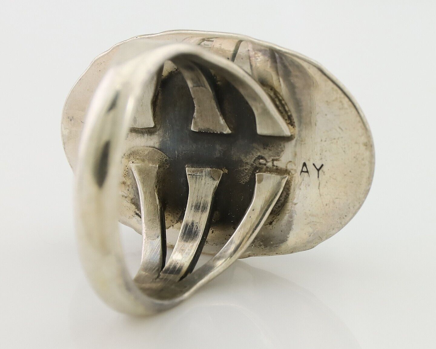 Navajo Ring 925 Silver Natural Blue Turquoise Artist Signed M BEGAY C.80's