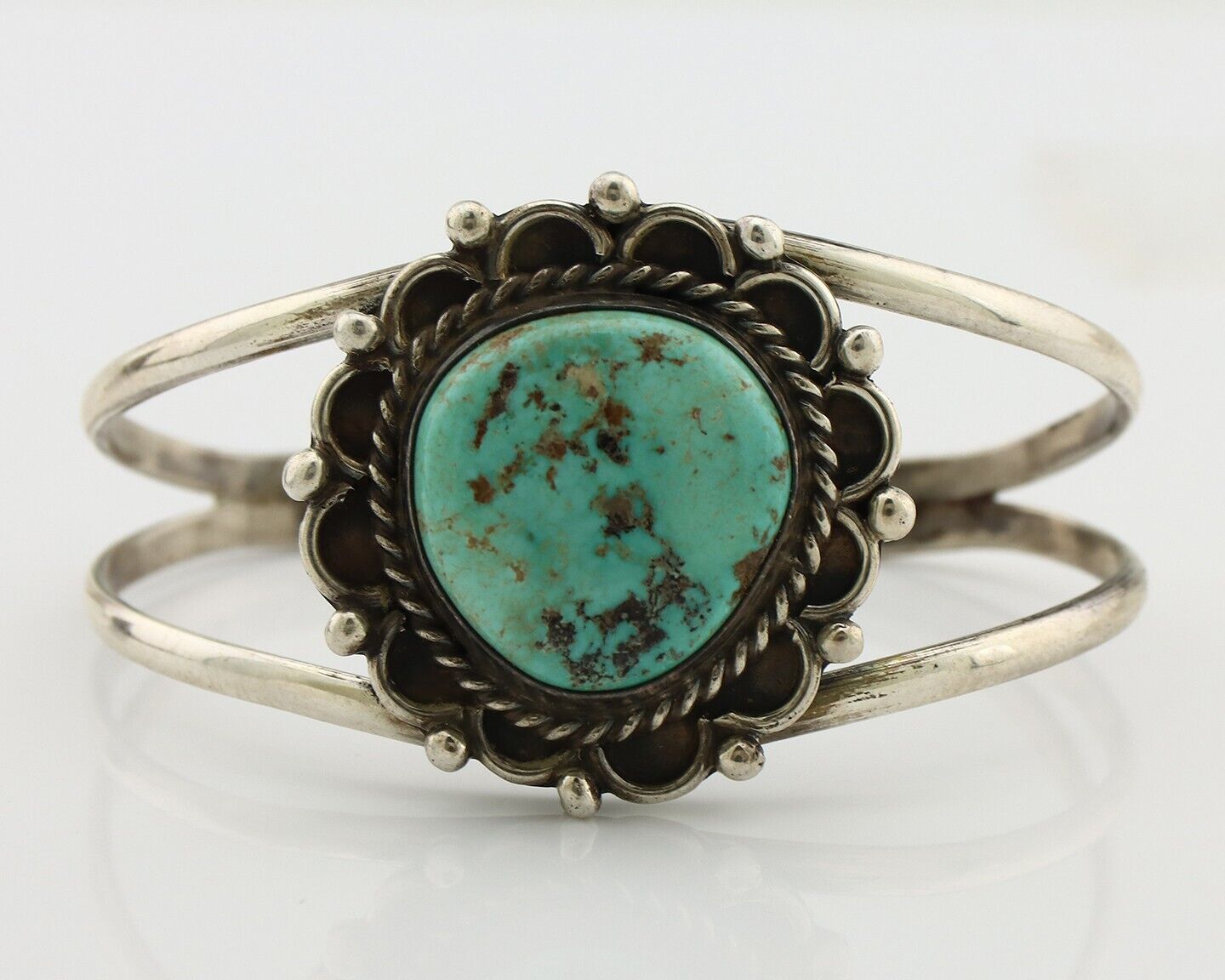 Navajo Bracelet 925 Silver Kingman Turquoise Native American Artist C.80's