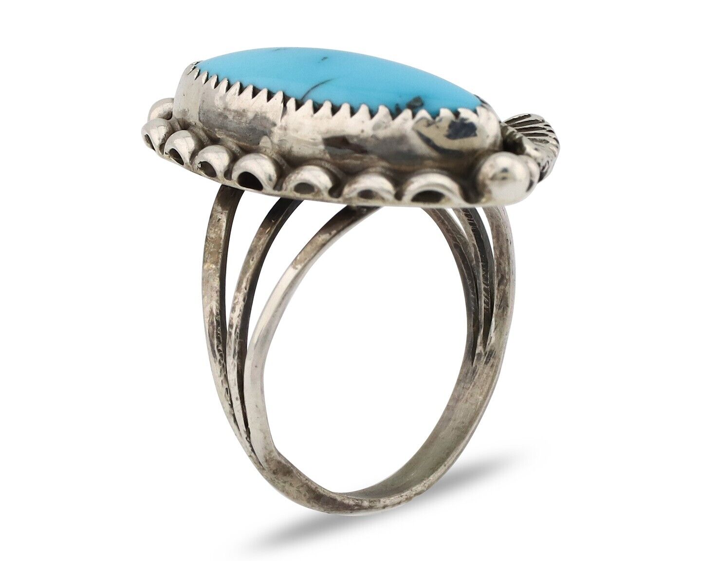 Navajo Ring 925 Silver Sleeping Beauty Turquoise Signed SC C.80's