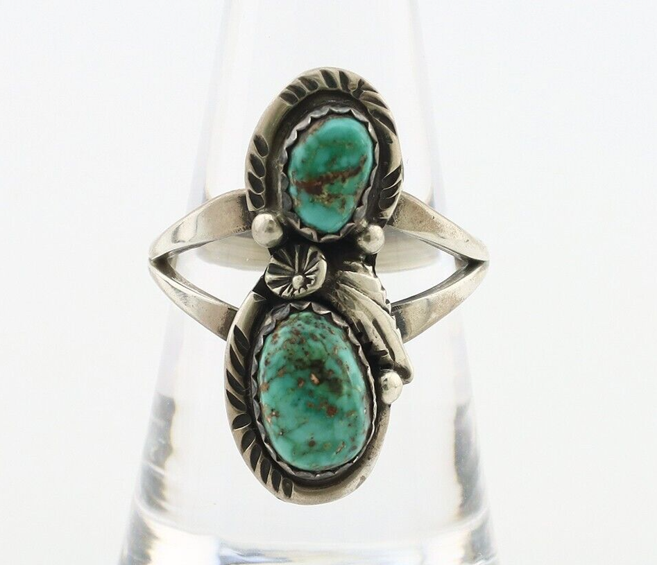 Navajo Ring 925 Silver Natural AAA Blue Turquoise Artist Signed Tom Willeto C80s