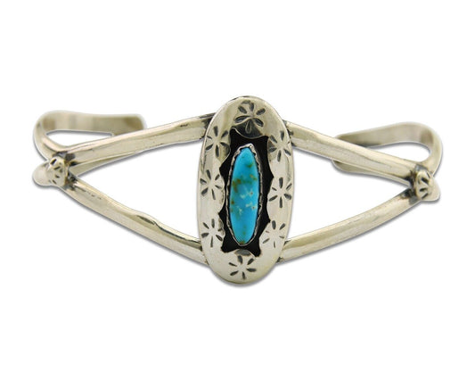 Navajo Cuff Bracelet 925 Silver Turquoise Cuff Artist Signed IJC C.80's