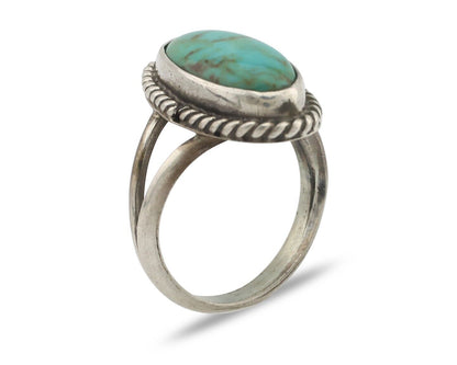 Navajo Handmade Ring 925 Silver Kingman Turquoise Signed M Montoya C.80's