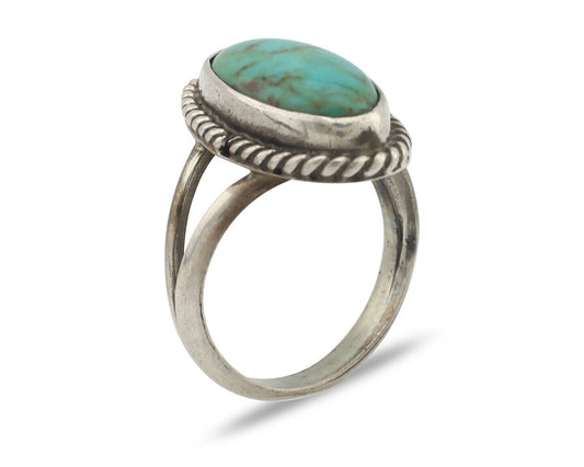 Navajo Handmade Ring 925 Silver Kingman Turquoise Signed M Montoya C.80's