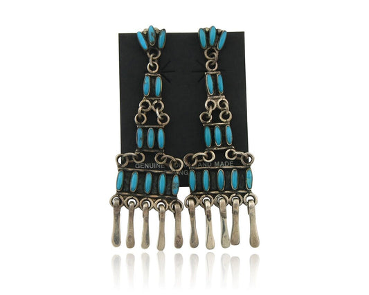Navajo Handmade Earrings 925 Silver Dangle Turquoise Native American C.80's