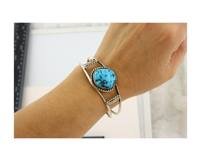 Navajo Bracelet 925 Silver Natural Blue Turquoise Native American Artist C.80s