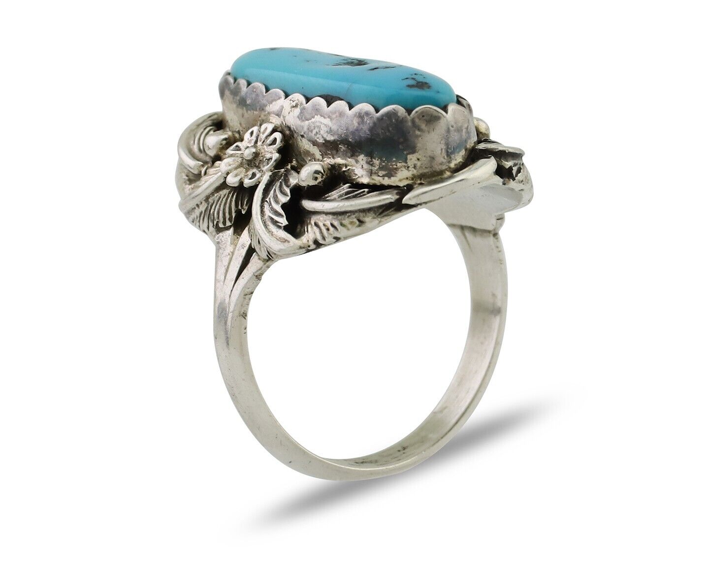 Navajo Ring 925 Silver Sleeping Beauty Turquoise Signed JJM C.80's