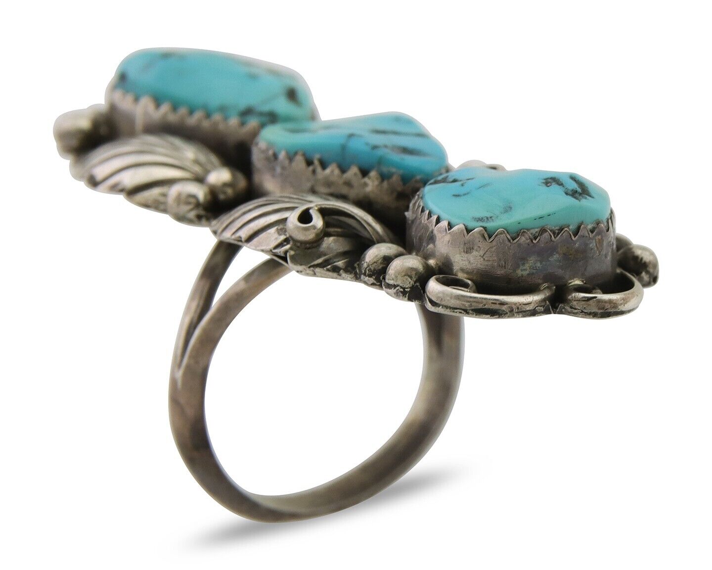 Navajo Handmade Ring 925 Silver Hand Cut Turquoise Native Artist C.80's