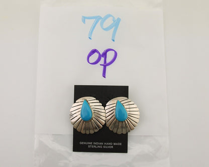 Navajo Earrings 925 Silver Natural Blue Native American Artist C.80's