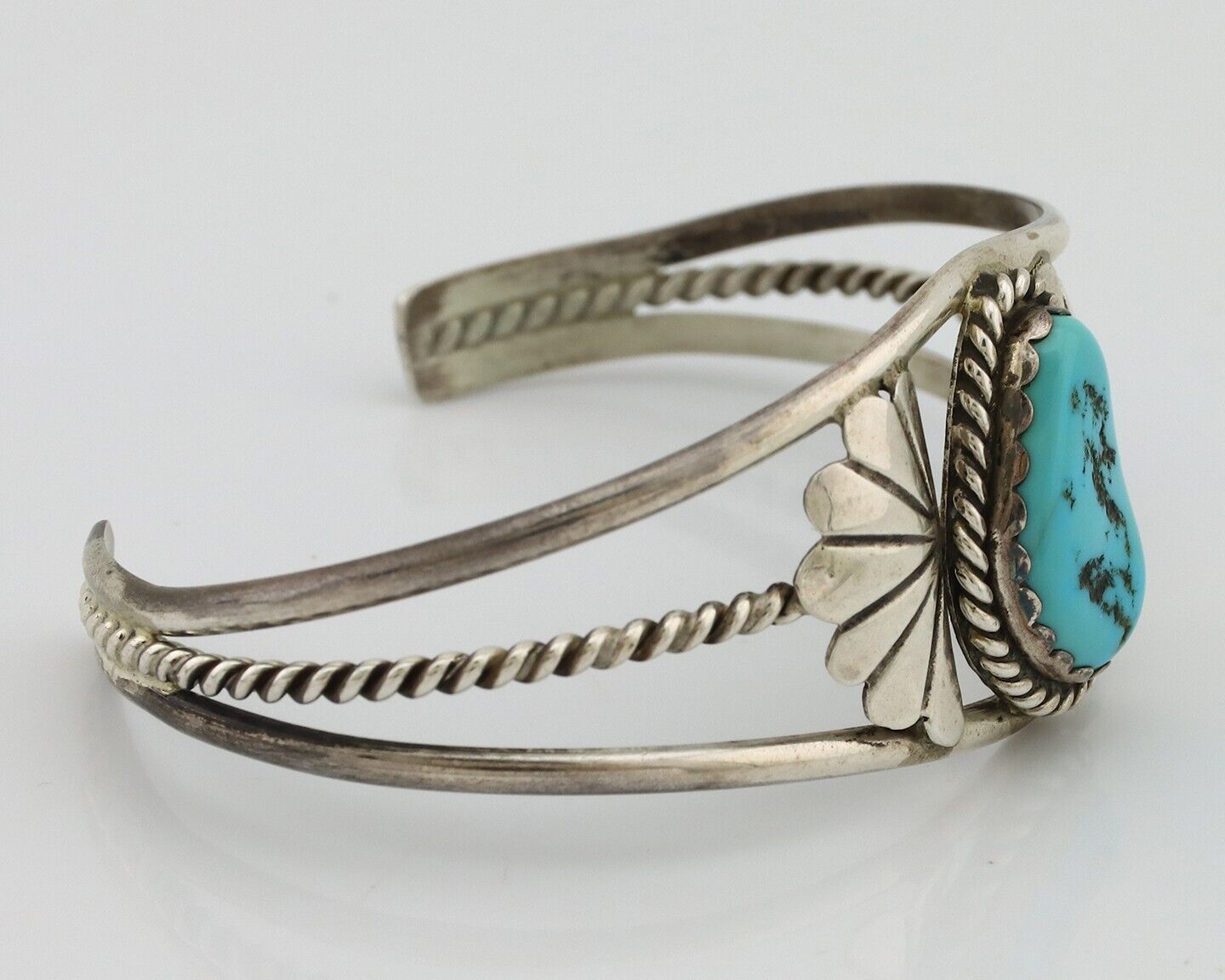 Navajo Bracelet 925 Silver Sleeping Beauty Turquoise Native American Artist C80s