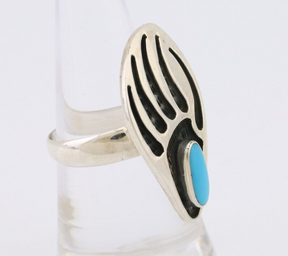 Navajo Badger Paw Ring 925 Silver Turquoise Native American Artist C.80's