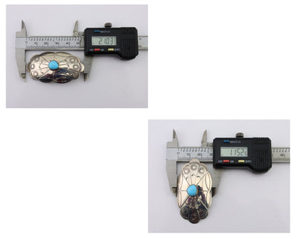 Navajo Hand Stamped Shield Earrings 925 Silver Turquoise Native Artist C.80's