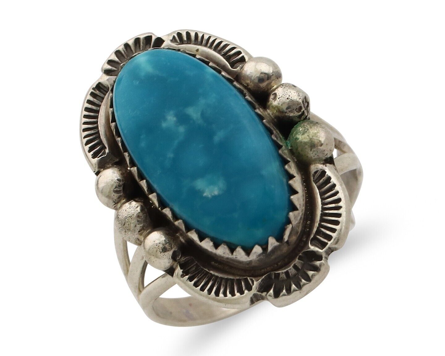 Navajo Ring 925 Silver Blue Gem Turquoise Native American Artist C.80's
