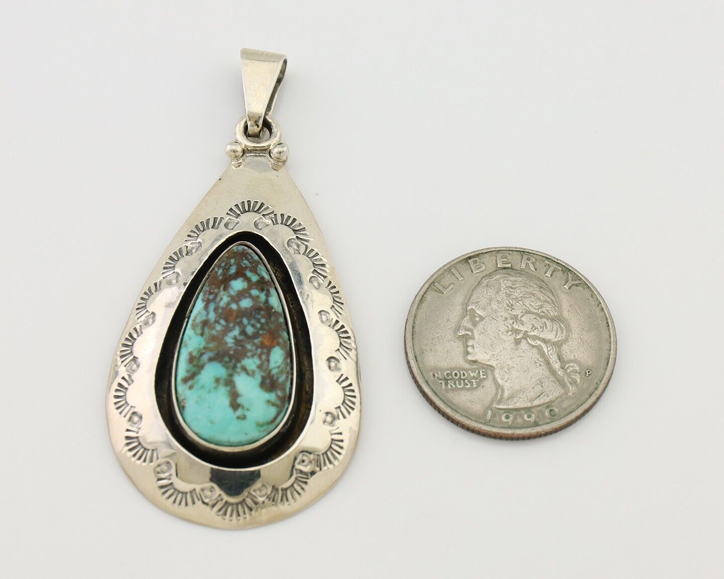 Navajo Pendant 925 Silver Blue Gem Turquoise Artist Signed MC C.80's