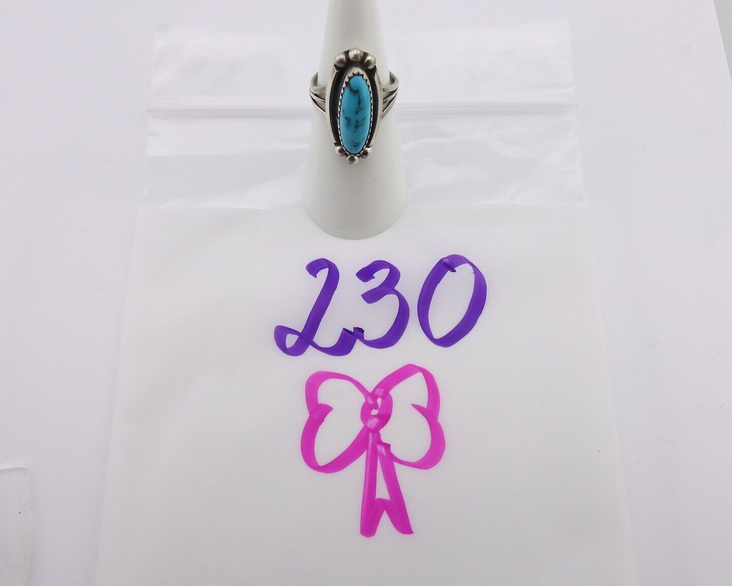 Navajo Ring .925 Silver Sleeping Beauty Turquoise Signed SkyStone Creations C80s