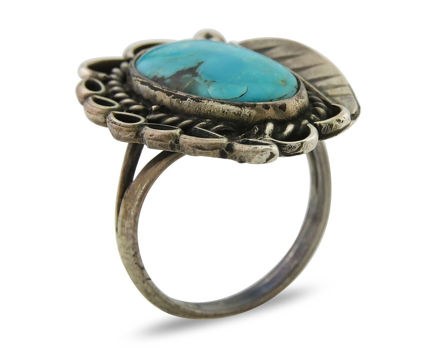 Navajo Ring .925 Sterling Blue Turquoise Artist Signed AP C.80's
