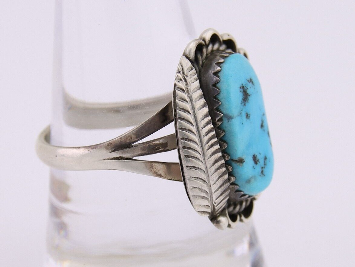 Navajo Ring 925 Silver Natural Blue Turquoise Native American Artist C.80's