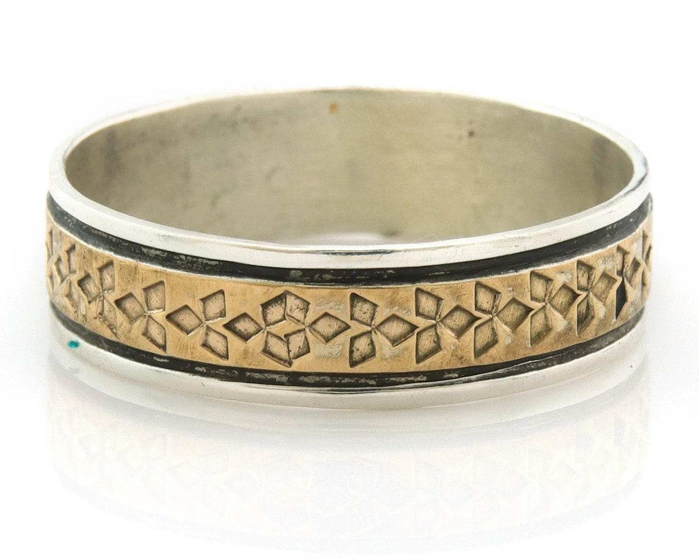 Men Navajo Ring Sterling Silver & Gold Turpens Pawn Vault Size 13.0
