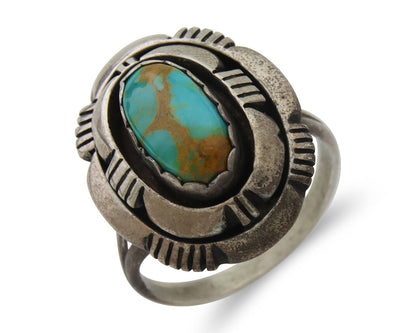 Navajo Ring 925 Silver Natural Turquoise Signed Leonard & Marian Nez C.80's