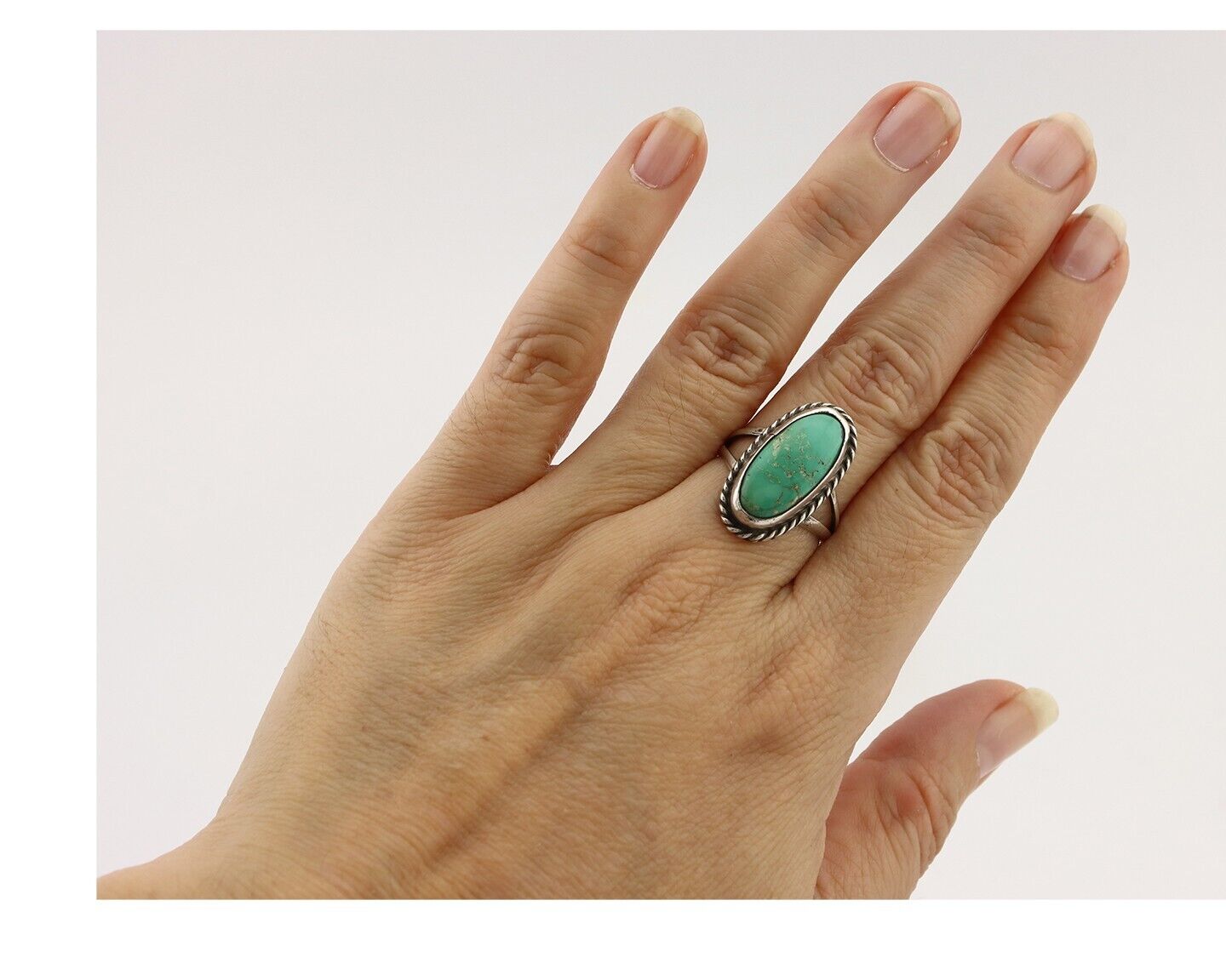 Navajo Ring 925 Silver Kingman Turquoise Artist Native American Signed C.80's
