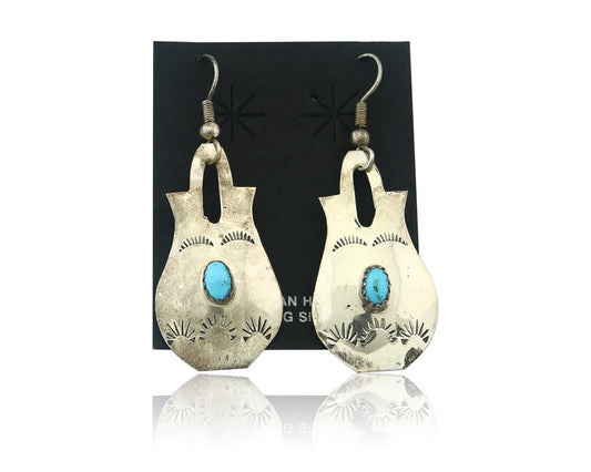 Navajo Earrings Sterling Silver Turquoise Vintage Dangle Signed L Ramone