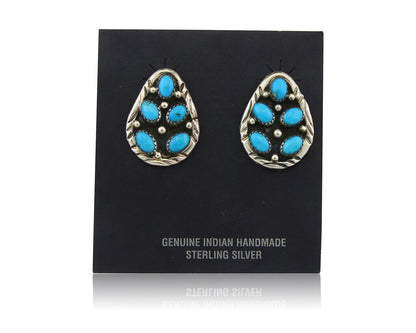 Navajo Dangle Earrings 925 Silver Natural Turquoise Native American Artist C.80s