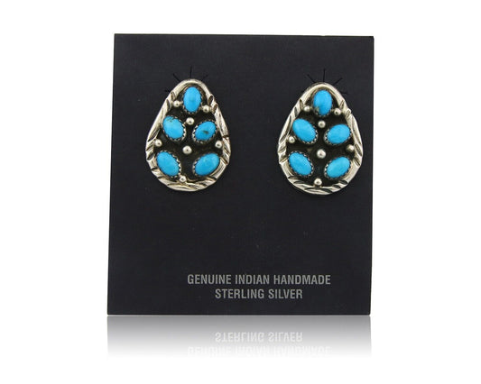 Navajo Dangle Earrings 925 Silver Natural Turquoise Native American Artist C.80s