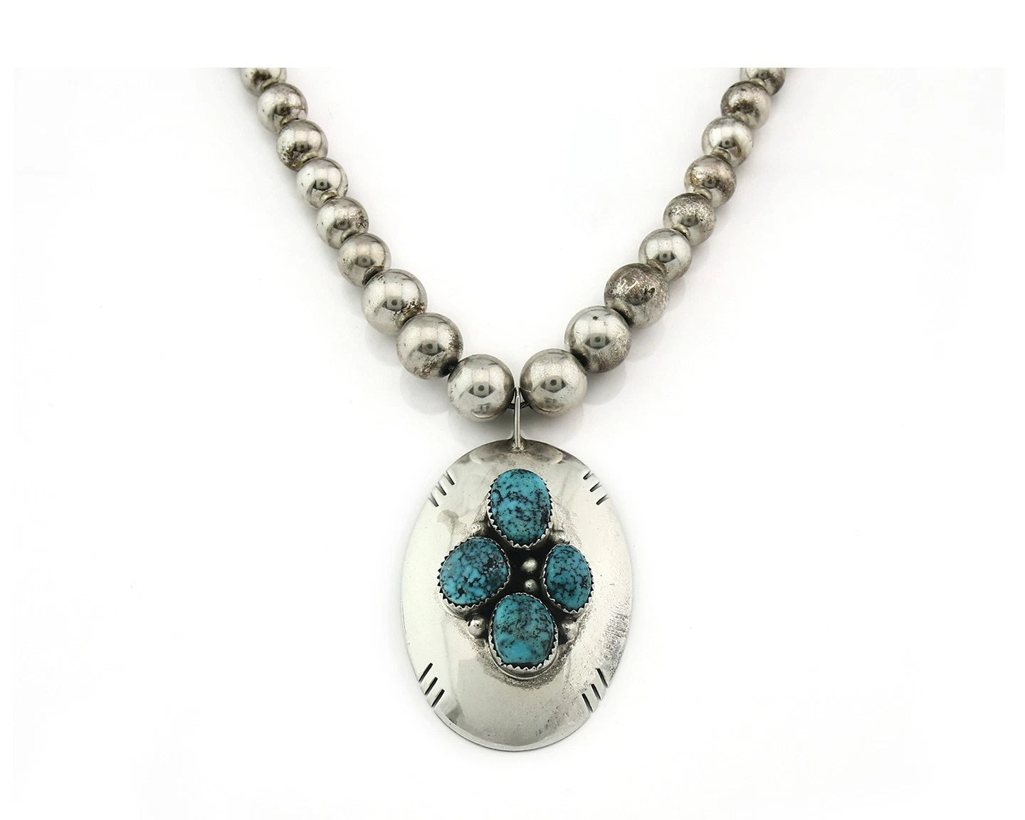 Navajo Bead Necklace Sterling Silver Fine Spiderweb Turquoise Signed D