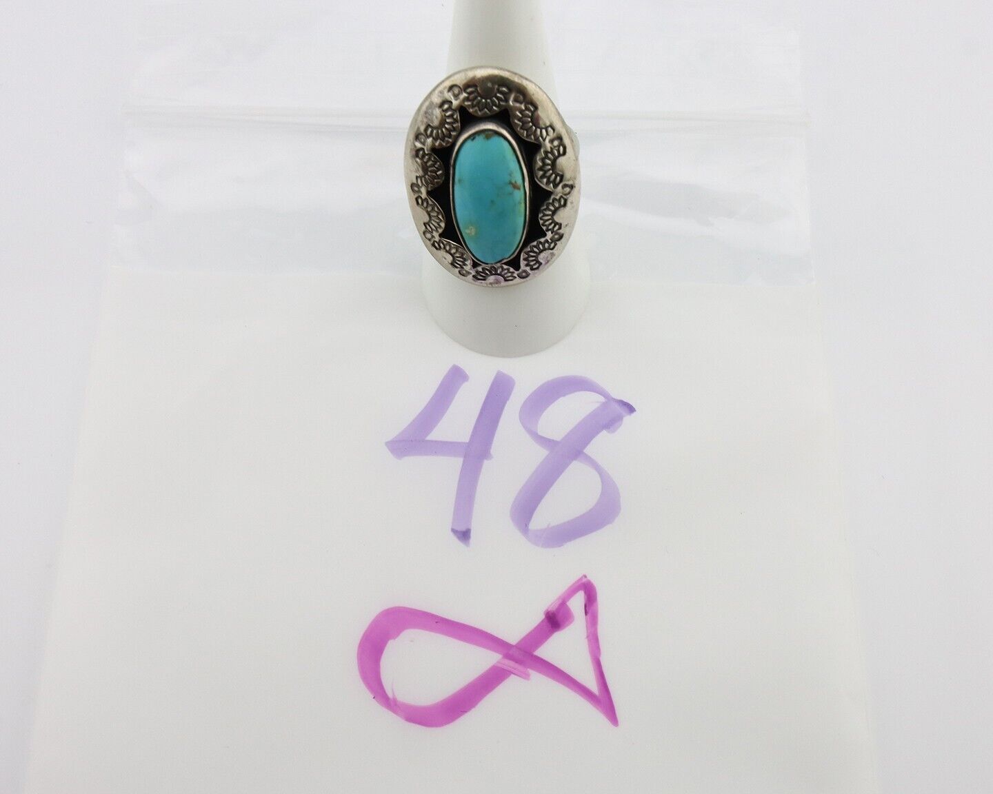 Navajo Ring 925 Silver Natural Blue Turquoise Signed M Montoya C.80's