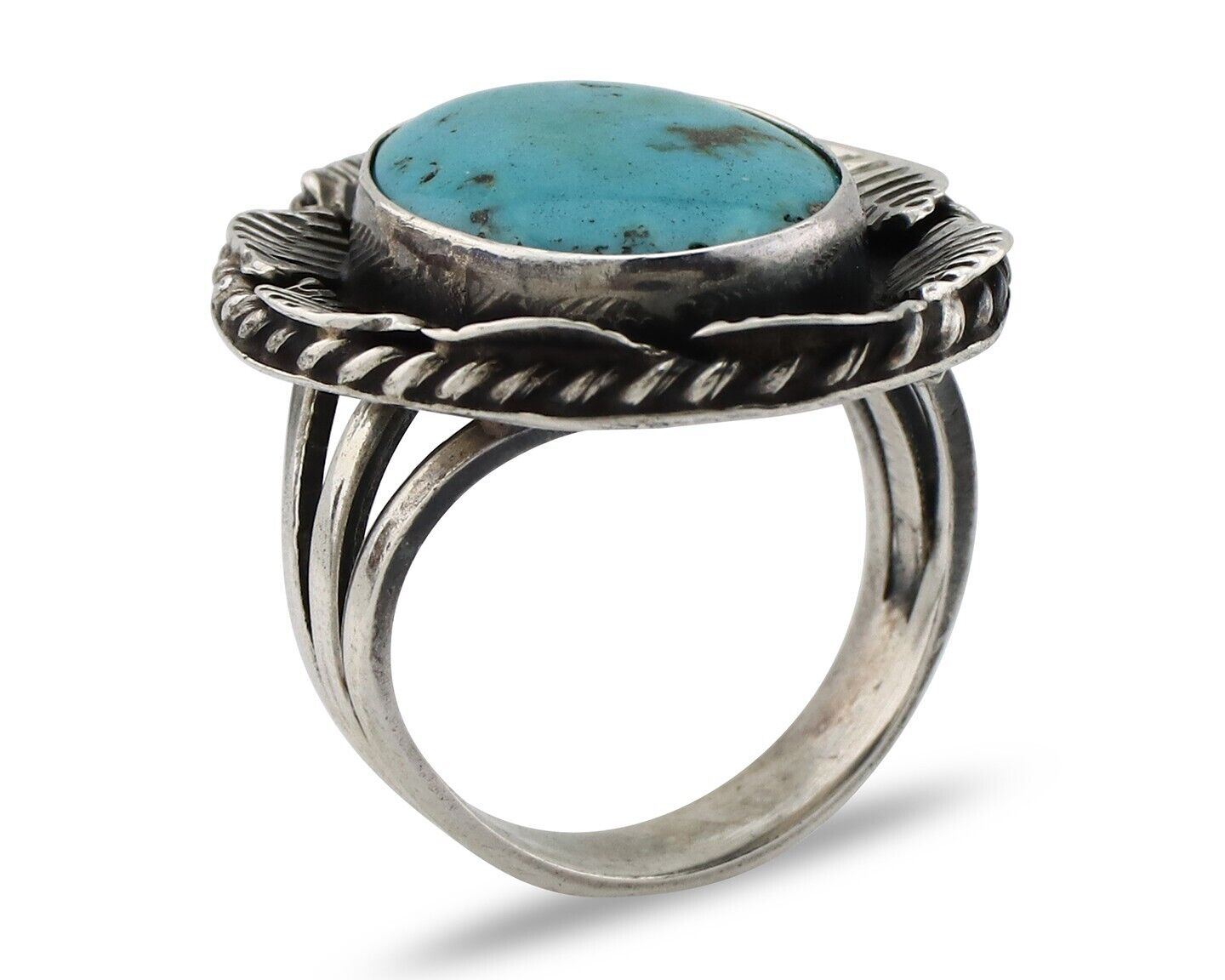 Navajo Ring 925 Silver Blue Turquoise Artist Signed DC C.80's