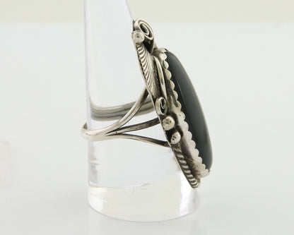 Navajo Handmade Ring 925 Silver Black Onyx Artist Signed Justin Morris C.80's