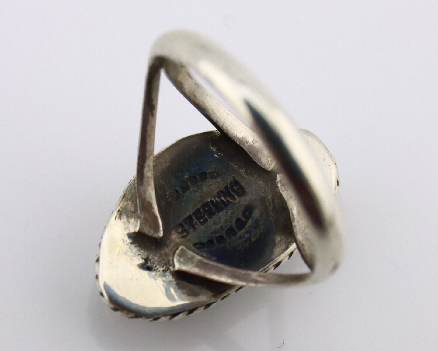 Navajo Ring 925 Silver Natural Turquoise Artist Signed Rabbit Stick C.80's