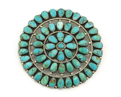 Navajo Handmade Pin Sterling Silver Turquoise Vintage Artist Signed LMB 3 in