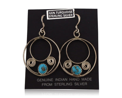 Navajo Dangle Handmade Earrings 925 Silver Blue Turquoise Native Artist C.80's