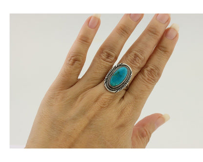 Navajo Ring 925 Silver Natural Blue Turquoise Artist Signed M BEGAY C.80's