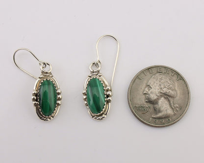 Navajo Earrings 925 Silver Natural Malachite Native American Artist C.80s