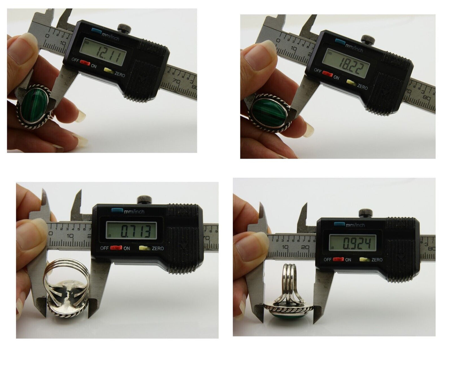 Navajo Ring 925 Silver Natural Malachite Native American Artist C.80's