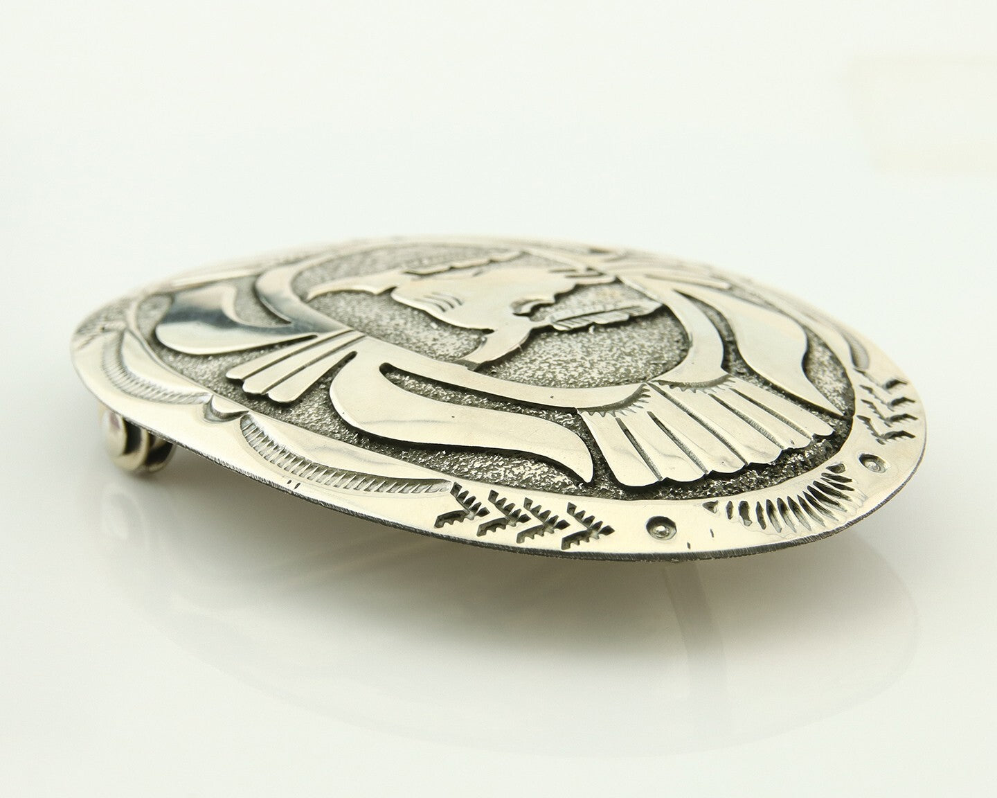 Navajo Belt Buckle 925 Sterling Silver Artist Signed Gene Gibson 2x3 in C.80's