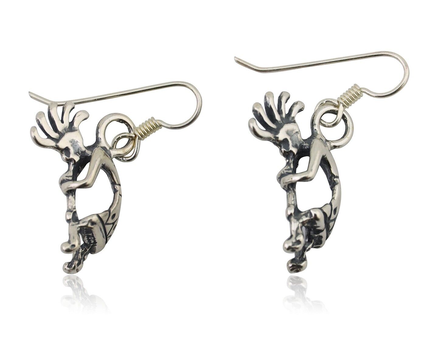 Navajo Kokopelli Dangle Earrings 925 Silver Native American Artist C.80's