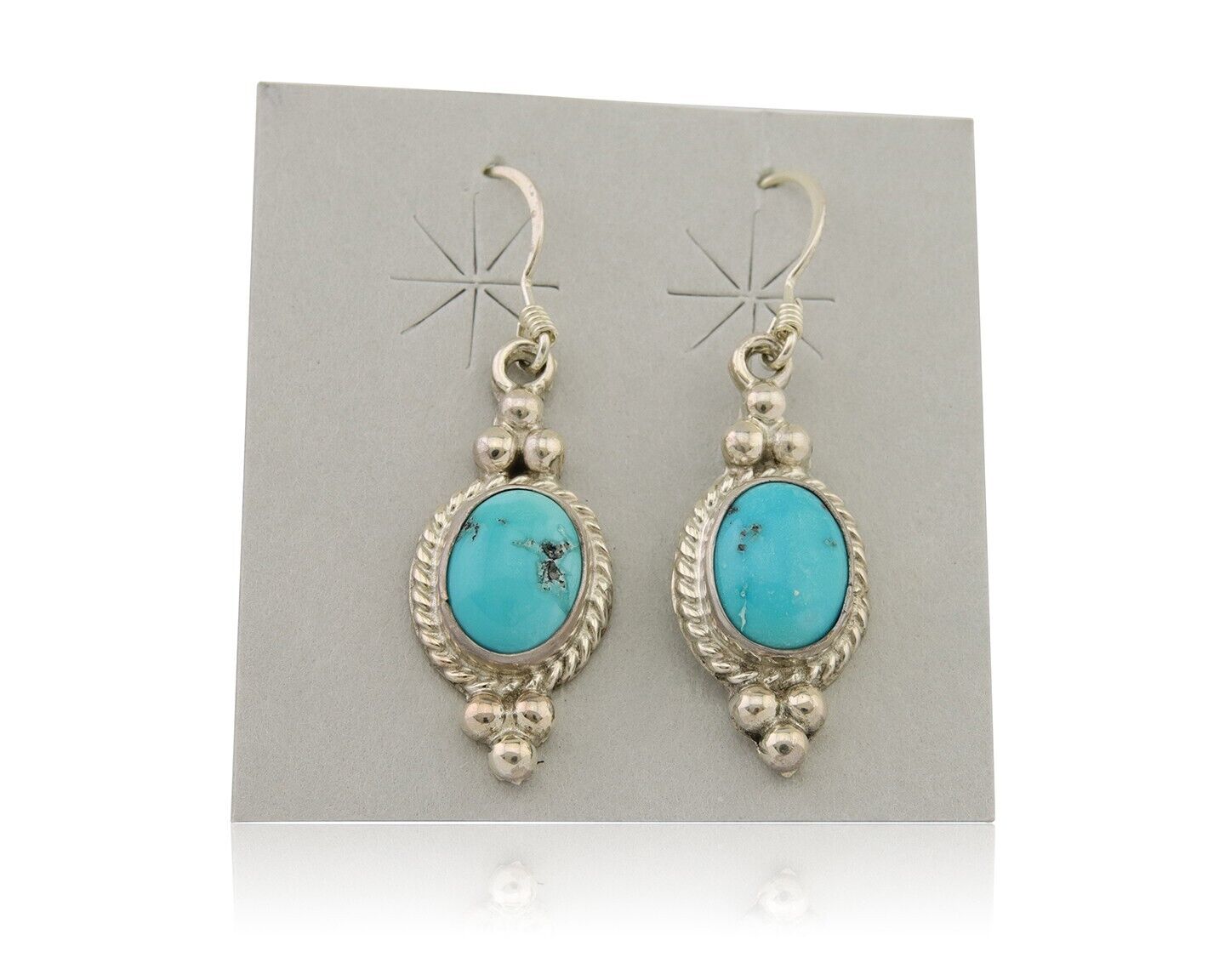 Navajo Dangle Earrings 925 Silver Blue Turquoise Native American Artist C.80's