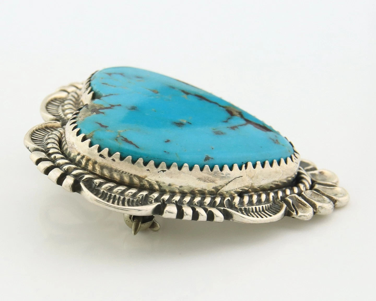 Navajo Handmade Pin Sterling Silver Turquoise Vintage Artist Signed W Denetdale