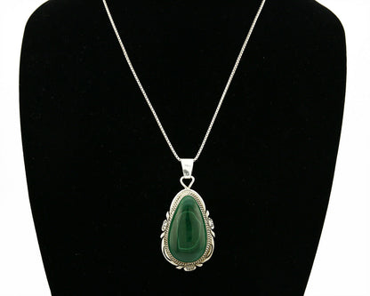 C.80-90's Navajo TALHAT .925 SOLID Silver Natural Mined Malachite Necklace