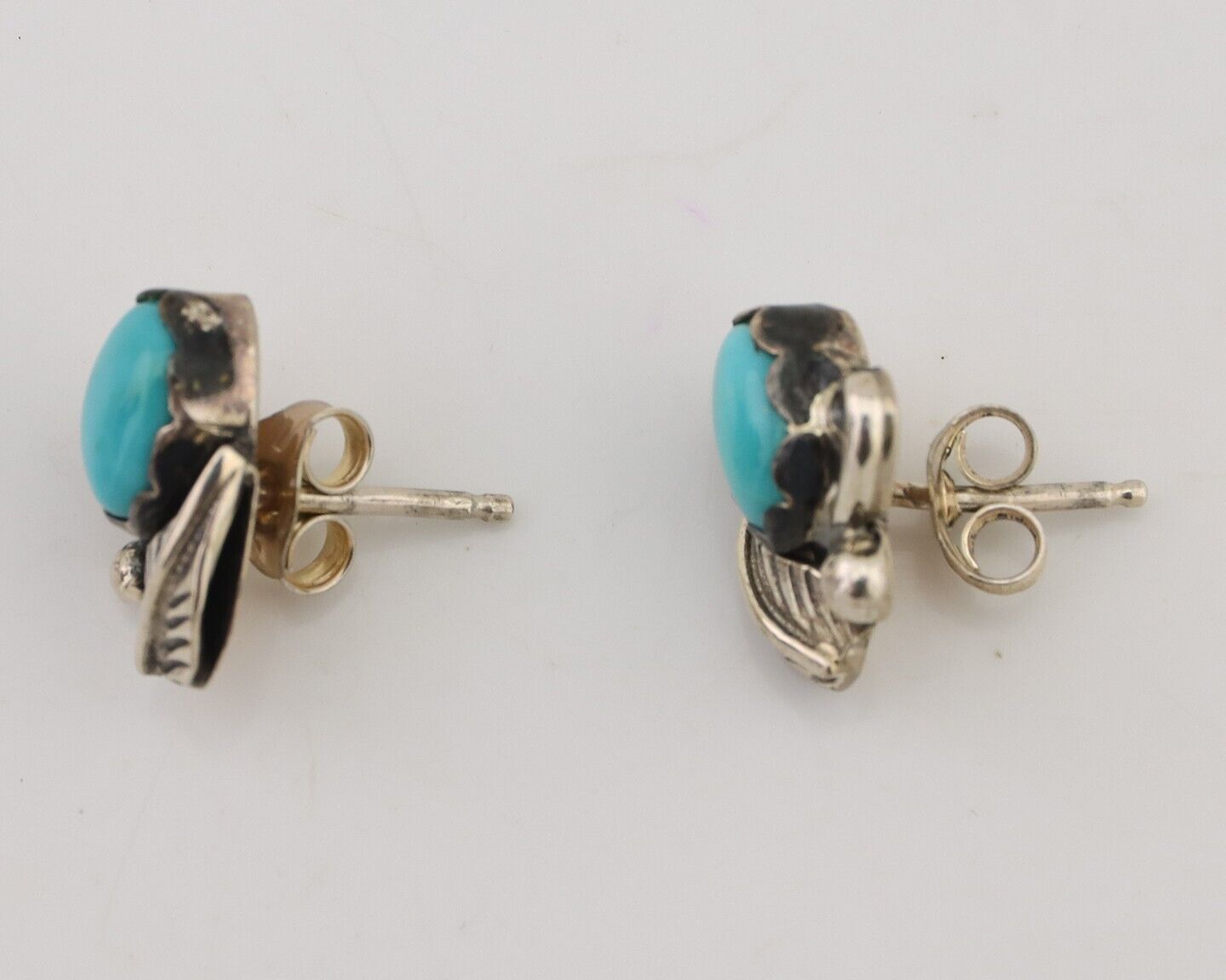 Navajo Handmade Earrings 925 Silver Natural Turquoise Native Artist C.80's