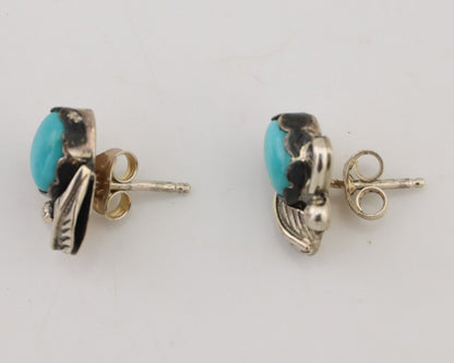Navajo Handmade Earrings 925 Silver Natural Turquoise Native Artist C.80's