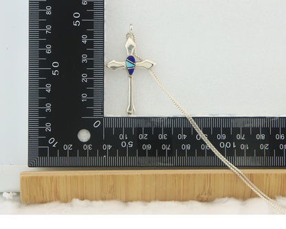 Navajo Cross Necklace Sterling Silver Authentic Natural Gemstones Signed M